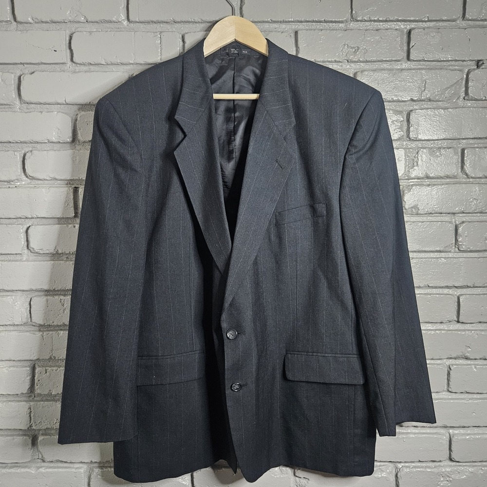 Carlo Pucci Couture Men's Wool Suit Jacket Blazer 48L Black Pinstripe‎